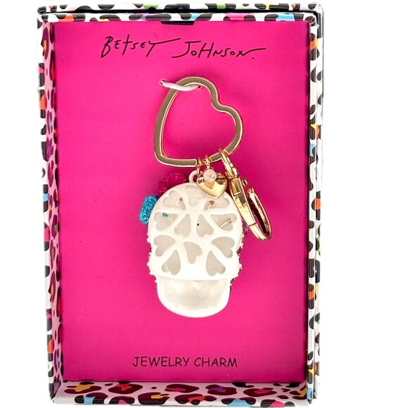 Betsey Johnson Sugar Skull Bag Charm Jeweled Fob KeyChain Day of the Dead NIB - Picture 6 of 11